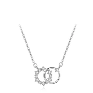 RENSINO 925 Sterling Silver Necklace Double Ring Fashion Jewelry Zircon Necklace for Women Gift