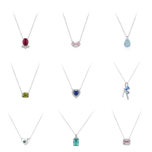 RENSINO 925 Sterling Silver Necklace for Women Color Zircon Wedding Engagement Pendant Jewelry Gifts
