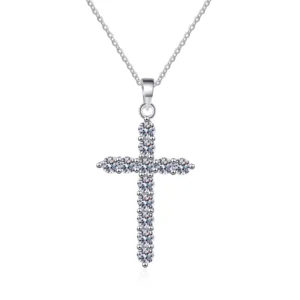 RENSINO 925 Sterling Silver Necklace for Women Moissanite Cross Necklace Plated With Gold Clavicle Chain