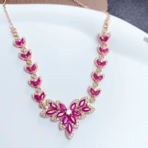 RENSINO 925 Sterling Silver Necklace for Women Natural Ruby CMA Certified Fashionable Flower Birth Month Shape