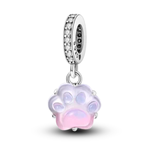 RENSINO 925 Sterling Silver Night Light Pink Blue Paw Print Pendant with Zircon Fashion Jewelry for Women’s Party Gift Number Pattern