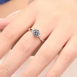 RENSINO 925 Sterling Silver Open Ring Classic Six Prong Diamond Ring Korean Sterling Silver Jewelry