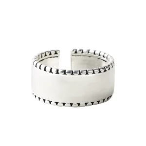 RENSINO 925 Sterling Silver Opening Ring For Women Wide Faceted Retro Ring Personalized Versatile Ring New Trend