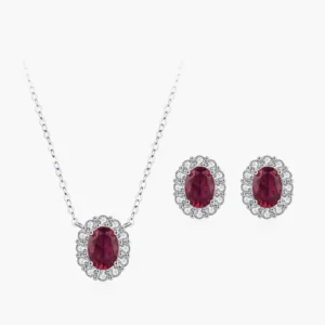 RENSINO 925 Sterling Silver Oval Red Corundum Zircon Jewelry Sets Women Earrings Necklaces Wedding Jewelry