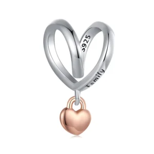 RENSINO 925 Sterling Silver Oxidized Silver Plated Rose Gold Jewelry Pendent Charms SCC2962 Heart Tassel Collier Charms
