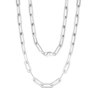 RENSINO 925 Sterling Silver Paperclip Chain Necklace 14K/18K Gold Plated Trendy Wedding Gift 1.8mm-12mm 16-24 Inch