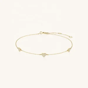 RENSINO 925 Sterling Silver Pave Little Heart Lover Charm Bracelet Anklet for Women Girls Jewelry