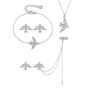 RENSINO 925 Sterling Silver Peace Pigeon Set Necklace Bracelet Earrings Set Light Luxury High End Jewelry Women