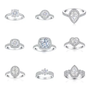 RENSINO 925 Sterling Silver Pear Cut Rhodium Plated White Cubic Zircon Main Stone Engagement Ring
