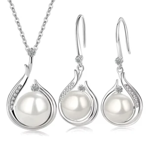 RENSINO 925 Sterling Silver Pearl Jewelry Set for Women Freshwater Pearl Necklace Earrings Customized Gemstone Beads Jewelry