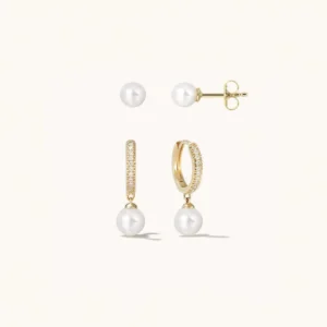 RENSINO 925 Sterling Silver Pearl Stud 14/18K Gold Plated Vermeil Customized Dainty Pave Diamond CZ Pearl Huggie Wedding Anniversary