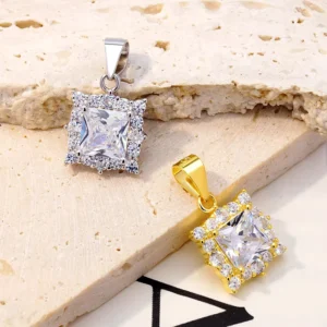 RENSINO 925 Sterling Silver Pendant Charms Square Pendant Necklace Silver 925 Pendants Jewelry for Women