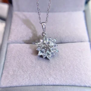 RENSINO 925 Sterling Silver Pendant Natural Aquamarine Gold Plated for Women’s Wedding Gift
