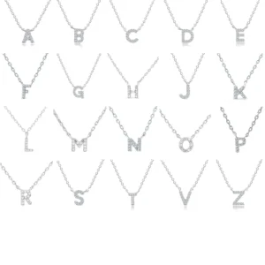 RENSINO 925 Sterling Silver Pendant Necklace 26 Letter Collarbone Chain Letter-Inlaid Zircon Rhodium Plated