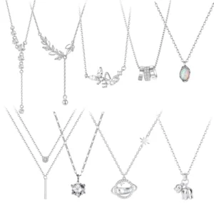 RENSINO 925 Sterling Silver Pendant Necklace Inlaid White Zircon Diamond Star Planet Jewelry for Women