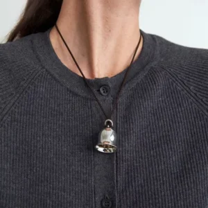 RENSINO 925 Sterling Silver Pendant Necklace Versatile Design Autumn and Winter Accessories Sweater Chain Bell Long Rope