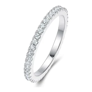 RENSINO 925 Sterling Silver Plain Ring With Moissanite Row Diamond Women’s Ring Simple And Fashionable Easy To Match Elegant