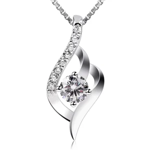 RENSINO 925 Sterling Silver Plated Women Design Jewelry Zircon Wave Pendant Necklace