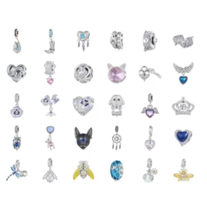 RENSINO 925 Sterling Silver Platinum Plated Zircon Charms & Pendants with Trendy Animal Shape Beads for Unisex Gift Bracelets Necklaces
