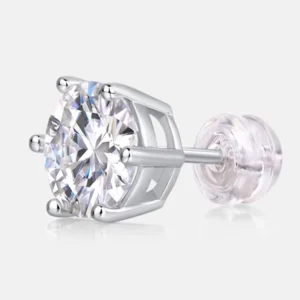 RENSINO 925 Sterling Silver Prongs Diamond Jewelry Customized Round Moissanite 8mm Earring Fashion Stud Women Classic Earrings