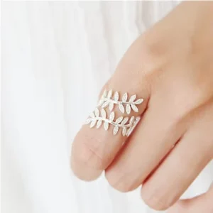 RENSINO 925 Sterling Silver Punk Style Leaf Inlaid Opening Korean Adjustable Ring in Two Colors Romantic Trendy Jewelry