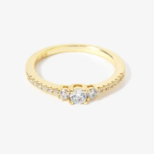 RENSINO 925 Sterling Silver Raw Pave Triple CZ Ring Gold Plated Women Jewelry