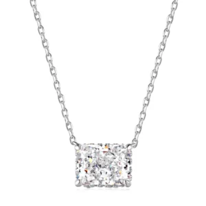 RENSINO 925 Sterling Silver Rectangle Necklace Cubic Zirconia Pendant Jewelry Pink Necklace for Women