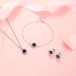 RENSINO 925 Sterling Silver Retro Blue Sugar Stone Set with Fashionable and Niche Design in Simple and Elegant Style
