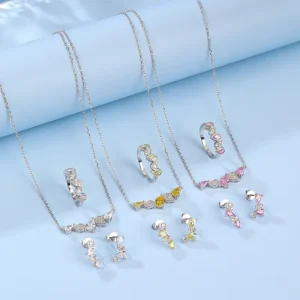 RENSINO 925 Sterling Silver Retro Popular Pear Shaped Colored Zirconia Jewelry Set Small Exquisite Three Piece Earrings Parties Gifts