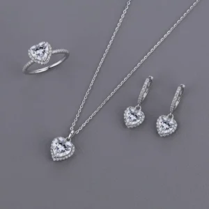 RENSINO 925 Sterling Silver Rhodium Plated 5A Cubic Zirconia Heart Shaped Women’s Jewelry Set