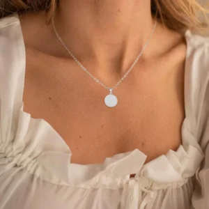 RENSINO 925 Sterling Silver Rhodium Plated Blank Round Pendant Necklace Minimalist Fine Jewelry Custom OEM for Women