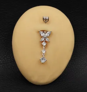 RENSINO 925 Sterling Silver Rhodium Plated Butterfly Belly Button Ring with Cubic Zircon Trendy Gift Fine Body Jewelry