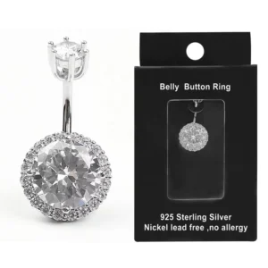 RENSINO 925 Sterling Silver Rhodium Plated Cubic Zircon Belly Button Ring Unisex Trendy Gift Body Piercing Jewelry