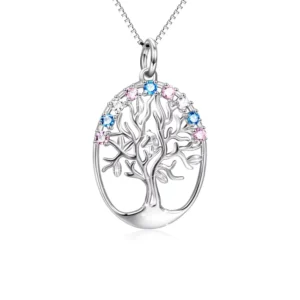 RENSINO 925 Sterling Silver Rhodium Plated Cubic Zirconia Tree of Life Pendant Necklace with Cable Chain Trendy Design