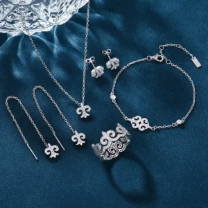 RENSINO 925 Sterling Silver Rhodium Plated Fleur De Lis Jewelry Set With Cubic Zirconia For Unisex Wedding Party Gift