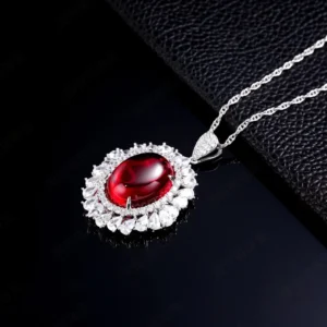 RENSINO 925 Sterling Silver Rhodium Plated Lab Grown Ruby Pendant Necklace For Wedding Party Gifts