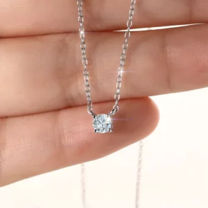 RENSINO 925 Sterling Silver Rhodium Plating Moissanite Solitaire Classic Single Pendant Necklace For Women