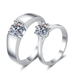 RENSINO 925 Sterling Silver Ring 0.5 CT Wedding Rings Couple Set Classic Fine Jewelry Rings