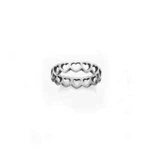 RENSINO 925 Sterling Silver Ring Antique Silver Rings Tiny Hearts Ring for Women