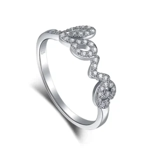 RENSINO 925 Sterling Silver Ring Crystal Love Letter Finger Ring for Women