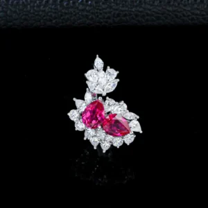 RENSINO 925 Sterling Silver Ring Elongated Pear Cut 8x10mm Cubic Zirconia With Lab Grown Ruby Supplier