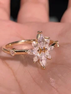 RENSINO 925 Sterling Silver Ring Flower Shape Fashion Rings 10K 14K 18K Gold Ring Marquise Cut Lab Diamond Ring Daily Wear Women’s Gift