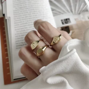 RENSINO 925 Sterling Silver Ring Gold Geometric Letter Ring Simple and Versatile Niche Fine Jewelry Rings