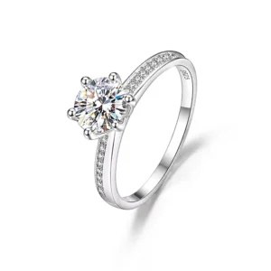 RENSINO 925 Sterling Silver Ring with VVS1 Moissanite for Daily Wear Fine Rings Solitaire Promise Ring for Women