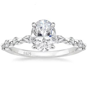RENSINO 925 Sterling Silver Rings 3.5 Carat Oval Cut Moissanite Diamond Engagement Ring for Women Wedding