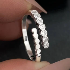 RENSINO 925 Sterling Silver Rings Jewelry Luxury White Gold Plated 5A ZIRCON Adjustable 925 Silver Rings for Women