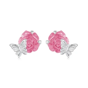 RENSINO 925 Sterling Silver Rose Flower Crystal Stud Earrings for Women Mood Stone Change Color Ear Stud