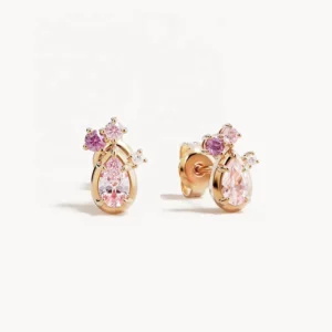 RENSINO 925 Sterling Silver Rose Gold Pink Crystal Zircon Elegant Stud Earring
