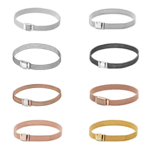 RENSINO 925 Sterling Silver Rose Gold Plated Zircon Charm Clip Beads Bracelet Bangles Women DIY Luxury Fine Jewelry Gift