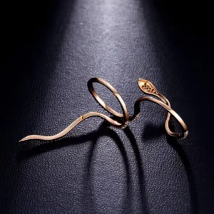 RENSINO 925 Sterling Silver Rose Gold Plated Zircon Two Finger Double Snake Rings